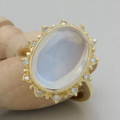 Ring Gold ca. 0,12ct TW-vsi Brillant + Mondstein Besatz 750/18K Gelbgold Gr. 54 - Bild 1 von 4