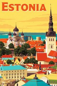 Visit Estonia Travel Colorful City Art Vintage Wall Art Home - POSTER 20x30 - Picture 1 of 4