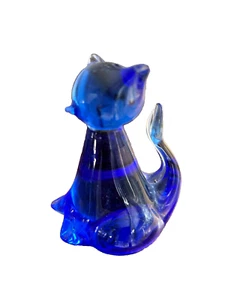 Legends Of Murano Seated Cat Cobalt Blue 3.75" Figurine Signed - Picture 1 of 7