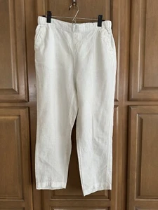NICOLE MILLER Womens White Linen Pull On Pants ~ Size L ~ Elastic Waist - Picture 1 of 13