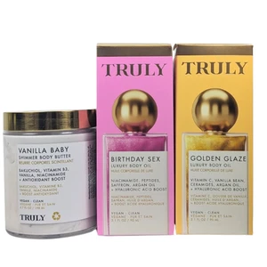 Paquete de mantequilla corporal Truly Beauty Glow + 2 aceites de lujo (juego de 3 piezas brillantes) - Imagen 1 de 12