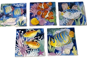 5 VTG Tropical Fish Ceramic Tile Mural Backsplash Wall Decor Ocean Reef Aquarium - Picture 1 of 10
