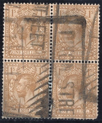 GB 1924 George V one shilling bister brown perf 15 X 14 block of 4 #1 - Image 1 of 2
