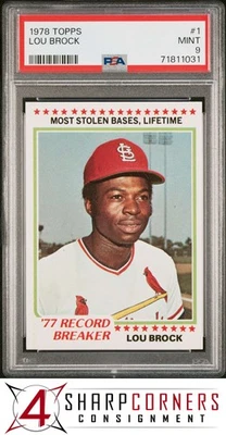 1978 TOPPS #1 LOU BROCK CARDINALS HOF PSA 9 - Image 1 of 2