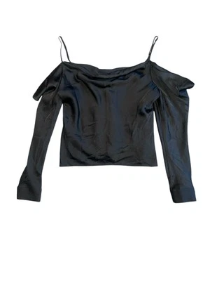 Blusa L’Agence Mujer’s Zion Negra Satinada Hombro Frío Correa Ajustable L Foto 1 de 4