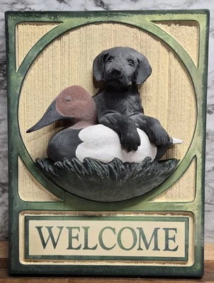Wood Plaque Puppy Duck 3 Dimensional Welcome Wall Hanging Hunting Lodge... - Image 1 of 4