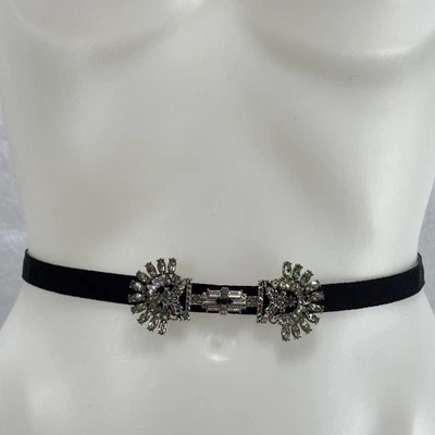 Vintage Black Elastic Belt With Rhinestone Embellished Art Deco Style Buckle - Image 1 of 4