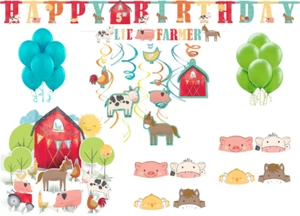 Farm Birthday Party Decorations Banner Centerpieces Hats Swirls Cow Horse Barn - Picture 1 of 9