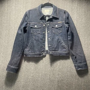 CK Calvin Klein Sz Medium Jean Jacket Dark Blue Cotton Blend Button Up Stretch - Picture 1 of 13