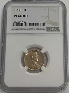 1958 P NGC PF68 RD RED PROOF LINCOLN WHEAT PENNY 1C ONE CENT WHITE LABEL - Picture 1 of 3