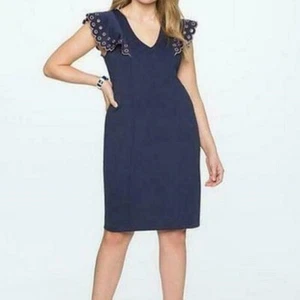 ELOQUII new RUFFLE SLEEVE LASER CUT DRESS SZ 28 NWT blue/pink - Picture 1 of 10