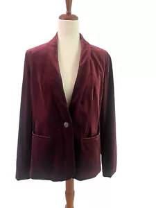 Old Navy Velvet Blazer Sz L Burgundy Red Cabernet Classic Preppy Elegant Indie - Picture 1 of 12