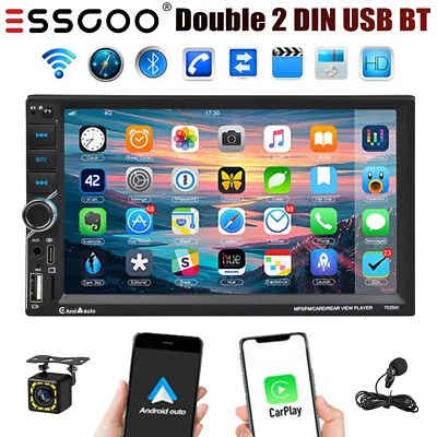 Apple CarPlay 7"Double Din Car Stereo Radio Android Auto Touch Screen+MIC&Camera - Image 1 of 4