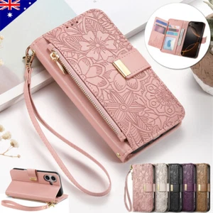 For iPhone 16e 16 15 14 13 12 11 Pro Max XR 8 Zip Wallet Case Flip Leather Cover - Picture 1 of 85