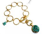 Designer Gold 24K Plated Bracelet w Turquoise "FOLLOW YOUR DREAMS" Charm Pendant