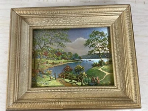 Vintage Folie Pastoral Landschaft Szene Holzrahmen Bild guter Zustand - Bild 1 von 10