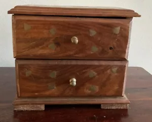 Gorgeous Hand Crafted Wooden 2 Drawer Box With Brass Inlay Detail - Picture 1 of 8