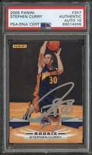 STEPHEN CURRY #30 SIGNED WARRIORS 2009 PANINI ROOKIE CARD PSA/DNA AUTO 10 #357