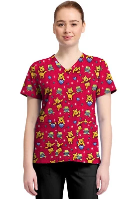 Winnie The Pooh Cherokee Scrubs Tooniforms Disney V Neck Top TF796 PHYX - Image 1 of 4