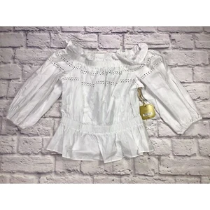 Ryegrass Womens Straight Neck 3/4 Sleeve White Embroidered Blouse Size XS - Picture 1 of 6