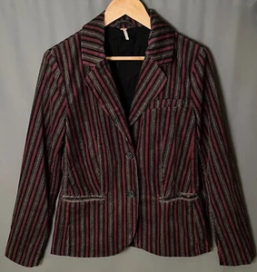 Free People S Red Combo Velvet Striped 2 Button Blazer - Picture 1 of 6