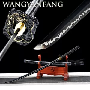 Japanese Katana 1095 Carbon Steel Black Blade Lightning Pattern Samurai Sword - Picture 1 of 12