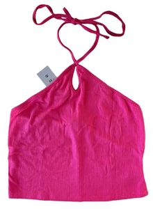 Gaze DTLA Junior's Cropped Ribbed Tank Top Open Back Size M Hot Pink - Picture 1 of 6