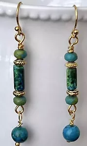 Vibrant Blue and Green Azurite Earrings. Boho Chic. - Picture 1 of 3