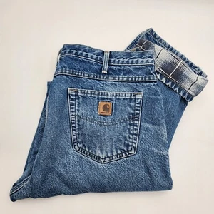 Carhartt Jeans Men 37x31 Blue Relaxed Fit Flannel Lined Denim Outdoors Workwear - Picture 1 of 13