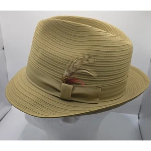 Bienenhüte Herren Fedora Hut Größe 7 hellbraun Federakzent hergestellt in den USA - Bild 1 von 10
