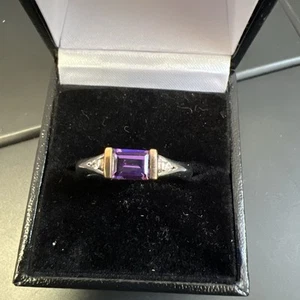 DQCZ 925 Silver Ring With Purple And Clear Cubic Zirconia. Size U.5 - Picture 1 of 6