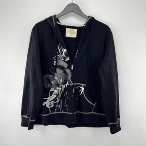 Made for Life Y2K Zip Up Hoodie Butterfly Women L Petite Black Terry Grunge Art - Bild 1 von 9