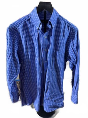 Camisa de vestir Club Room de ajuste regular para hombre - azul y rosa a rayas 15 1/2 32/33 Foto 1 de 4