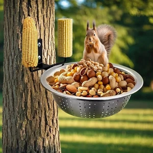 Alimentador de Ardillas Montado en Árbol, 304 Acero Inoxidable Colador Cuenco Extraíble - Imagen 1 de 7