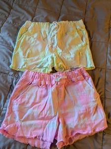 Justice Shorts Tie Dye Distressed Fray Hem Elastic Waist Girls Sz 16 Yellow Pink - Picture 1 of 7