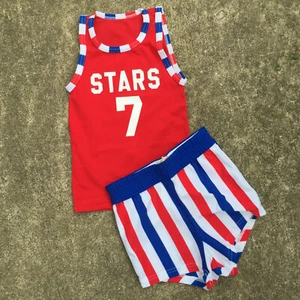 Vintage 70s 80s Kids Youth Basketball Jersey & Shorts Surf Stripe Tank T Shirt  - Picture 1 of 6