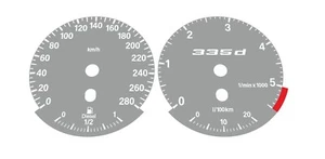 BMW E9x 335d Diesel KM/H Gray Custom Gauge Faces + illuminated logo - Picture 1 of 1