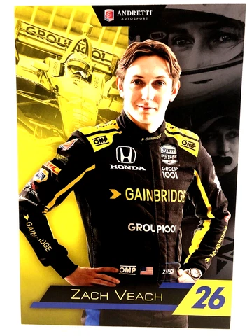2019 ZACH VEACH HONDA ANDRETTI GAINBRIDGE #26 NTT OPEN WHEEL INDY CAR POSTCARD Cover