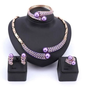 Women Gold/Plated Crystal Pearl Enamel Necklace Bangle Earring Ring Jewelry Sets - Picture 1 of 66