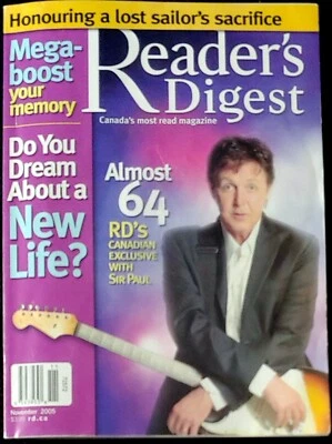 READER'S DIGEST - NOV. 25 2005 SIR PAUL McCARTNEY - ALMOST 64 CANADIAN EXCLUSIVE - Image 1 of 3
