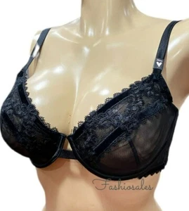 Victorias Secret Sheer Unlined Demi Lace Velour Underwire Bra Black - Picture 1 of 3
