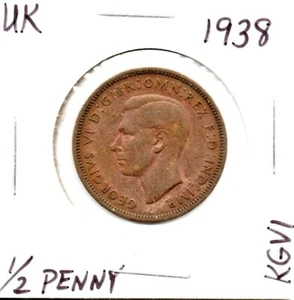 UK Great Britain England Halfpenny 1938 King George VI as Pictured - Picture 1 of 6