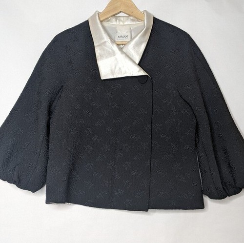 OFF WHITE Armani Collezioni Giacca Nera Texture Manica a Sbuffo Sera 6 Med Made Italy GLAM