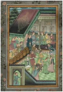 Hand Miniature Painting Of Persian Court (Darbar) Scene On Cloth 15x21 Inches - Picture 1 of 7
