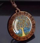 Tree of Life Whimsical Celtic Glass Wood Cabochon Pendant Vintage Rope Chain