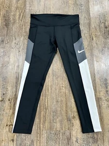 Nike Dri-Fit Leggings Girls Tight Fit MEDIUM Plus. NEW Black White Gray Youth - Picture 1 of 7