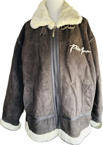 Vintage Y2K Phat Farm 2XL Shearling Suede Leather Bomber Aviator Coat Brown - Picture 1 of 18