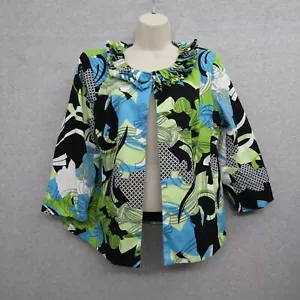 Ivy Chic Womens Cardigan Jacket Size L Blue Green 3/4 Sleeve Flowy Open - Picture 1 of 7