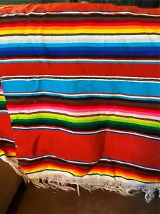 Serape Mexican Blanket Southwestern Reversible 48 1/2" x 76" Throw Wall Hanger - Picture 1 of 8