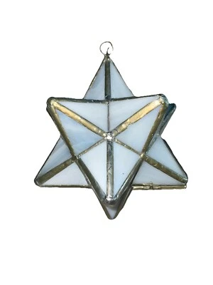 Handmade Moravian Merkabar Star Lantern 7”x7” White Glass Lead Boho  12 Points - Image 1 of 4